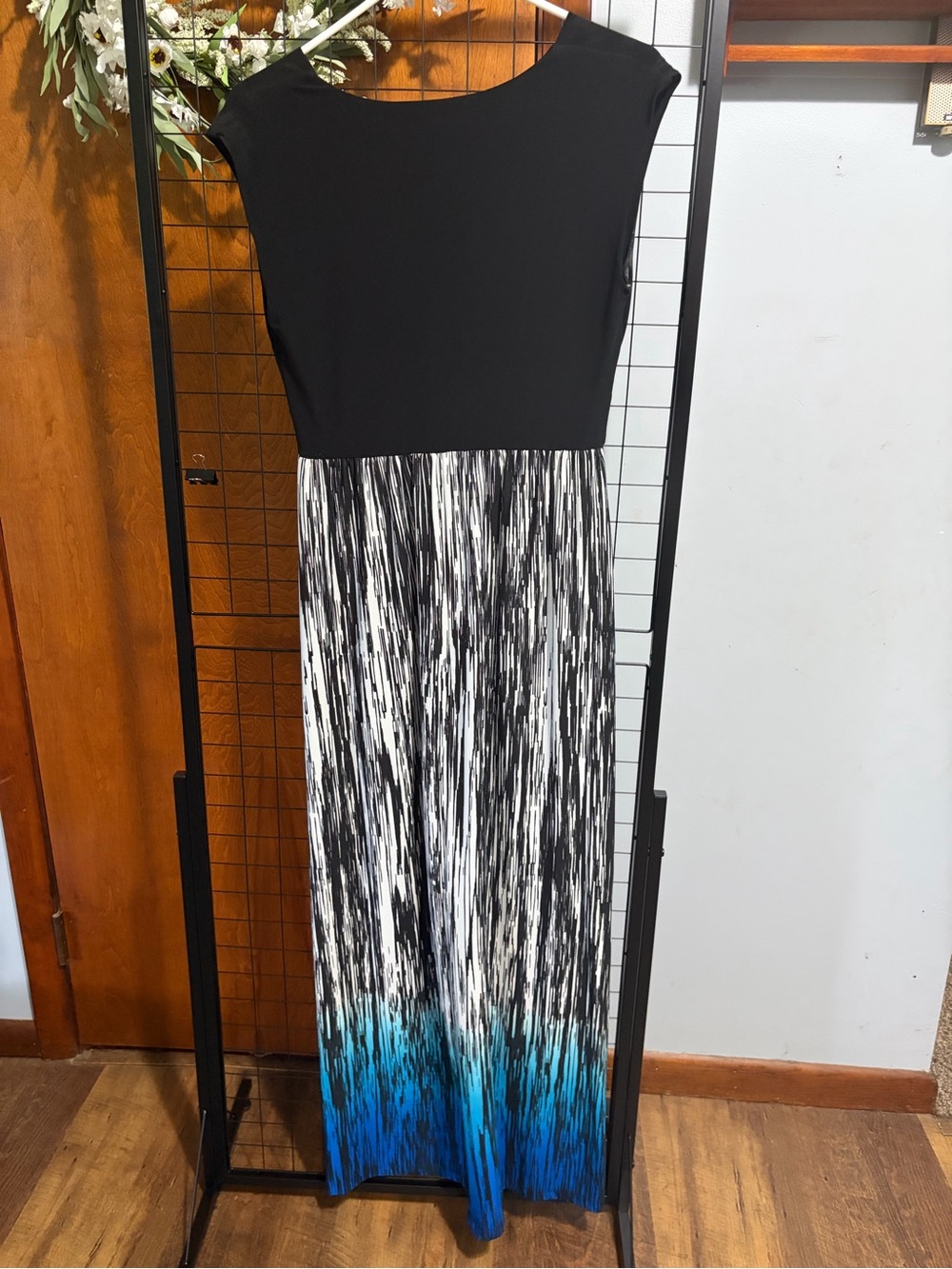 AB Studio Black Top Ombre Blue Pleated Maxi Dress